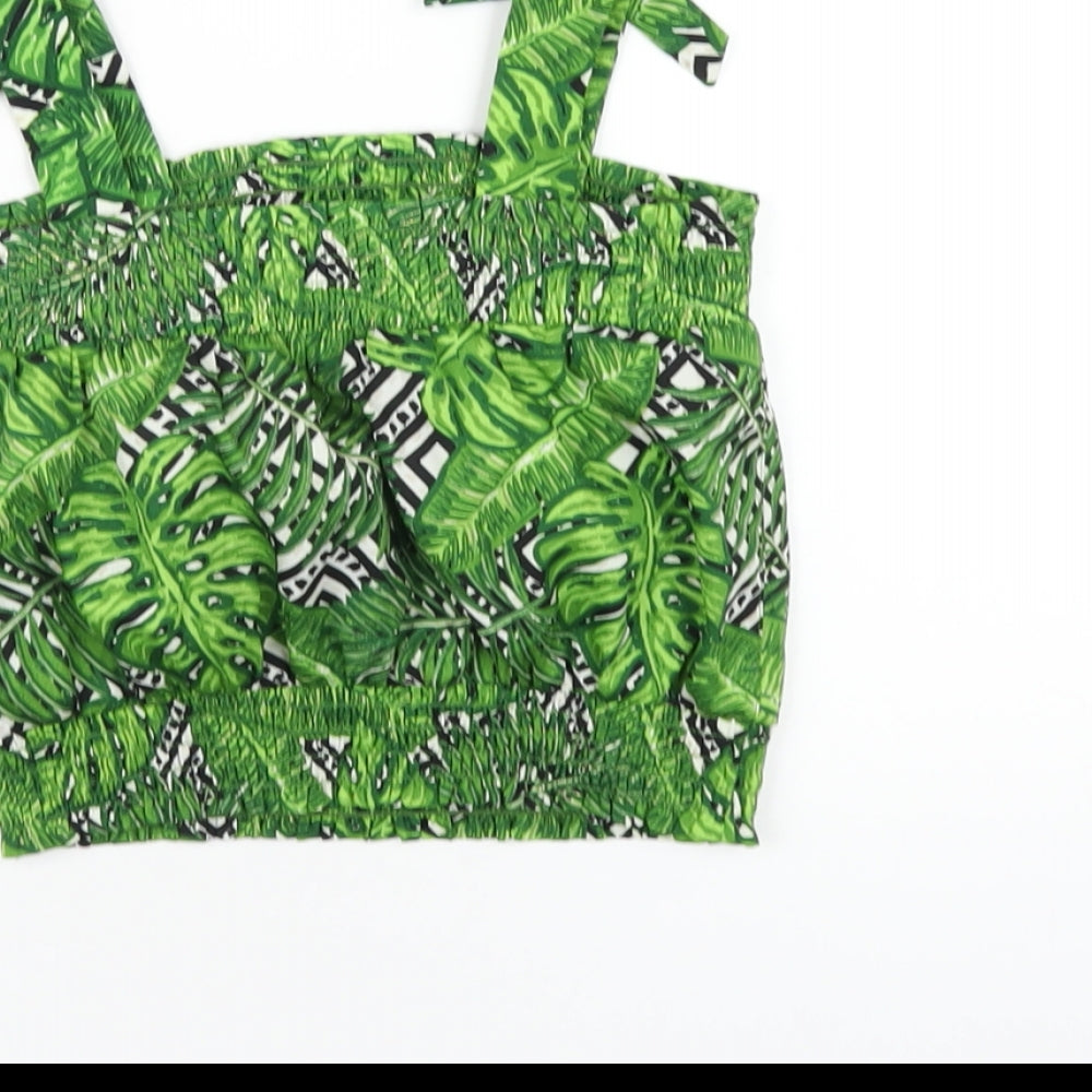 M&Co Girls Green Geometric Polyester Basic Tank Size 9 Years Square Neck Pullover