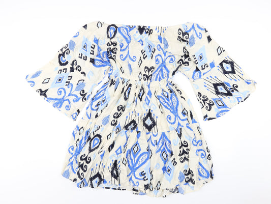 Oasis Womens Multicoloured Geometric Viscose A-Line Size 6 V-Neck Pullover