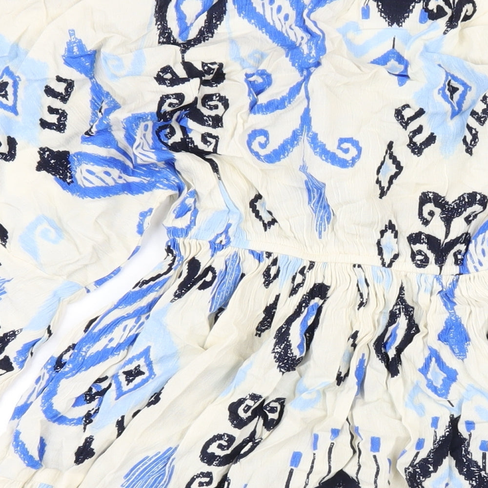 Oasis Womens Multicoloured Geometric Viscose A-Line Size 6 V-Neck Pullover