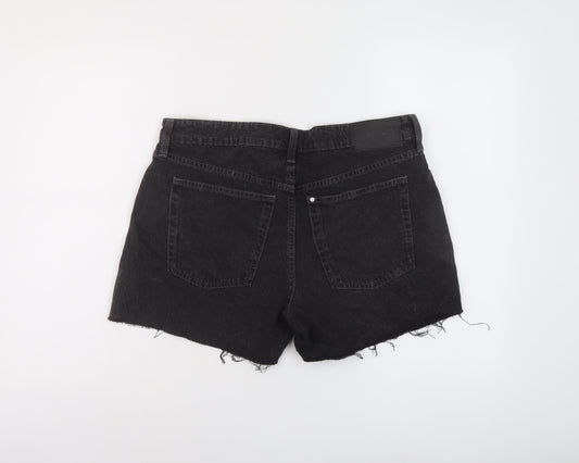 H&M Womens Grey Cotton Boyfriend Shorts Size 12 L5 in Regular Button