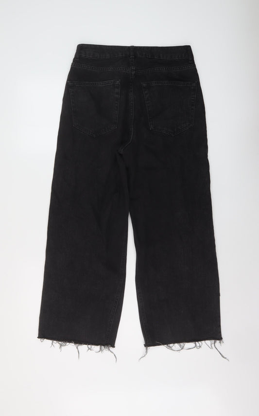 Topshop Womens Black Cotton Wide-Leg Jeans Size 28 in L25 in Regular Button