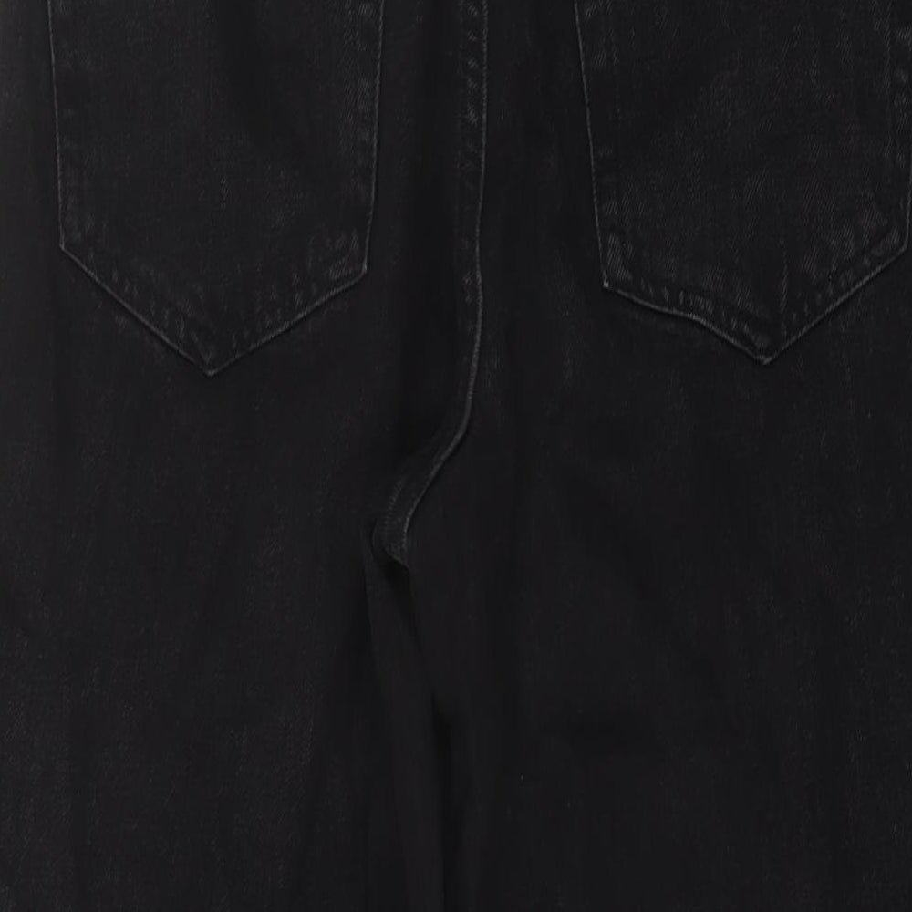 Topshop Womens Black Cotton Wide-Leg Jeans Size 28 in L25 in Regular Button