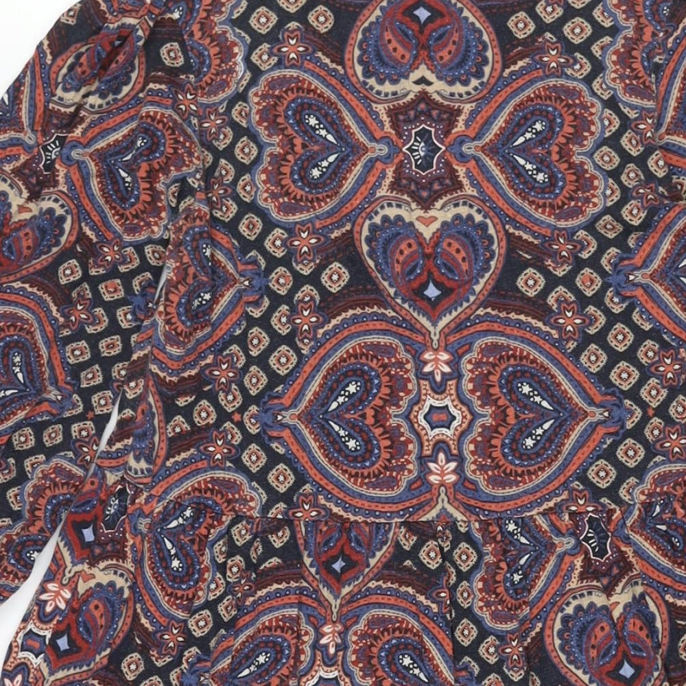 Monsoon Womens Multicoloured Geometric Cotton Shift Size S V-Neck Button - Smocked