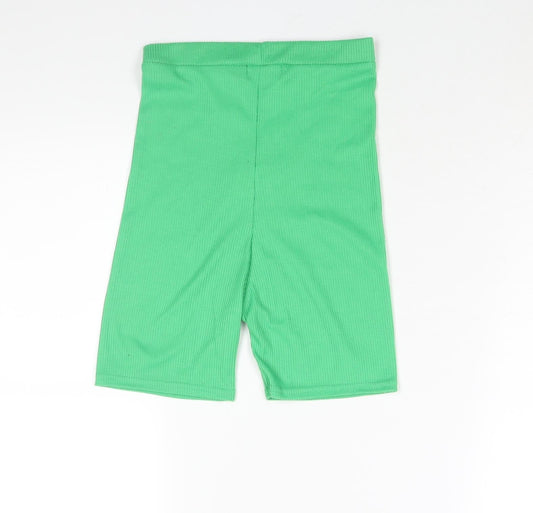PRETTYLITTLETHING Womens Green Polyester Compression Shorts Size 6 L5 in Regular Pull On - Boxer Style Ribbed
