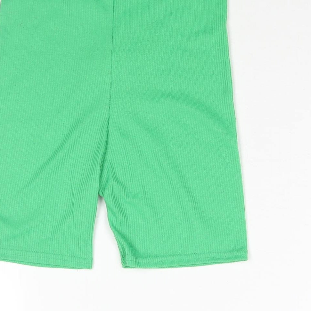 PRETTYLITTLETHING Womens Green Polyester Compression Shorts Size 6 L5 in Regular Pull On - Boxer Style Ribbed