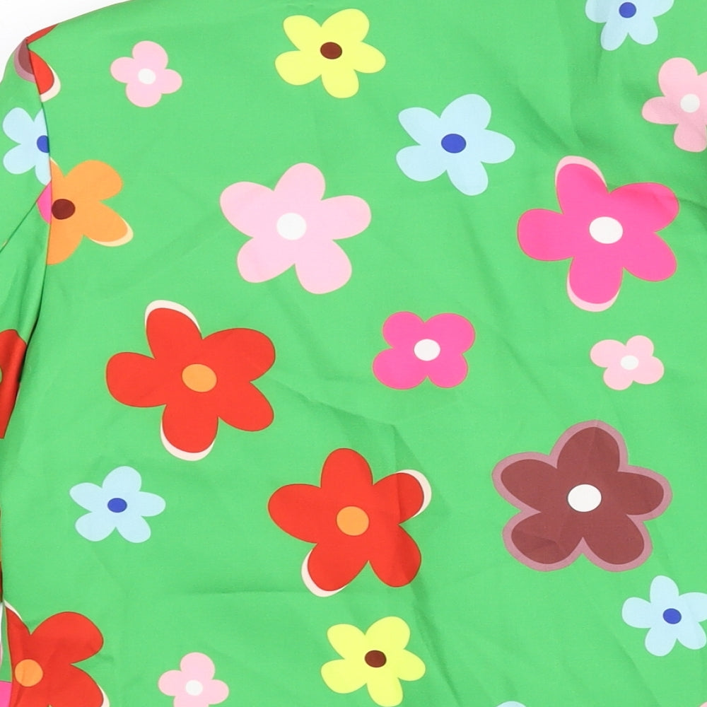 Made in Italy Womens Green Floral Jacket Blazer Size S - Rouched Sleeve