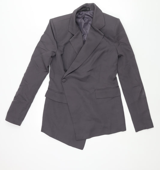 PRETTYLITTLETHING Womens Grey Jacket Blazer Size 4 Button - Asymmetric