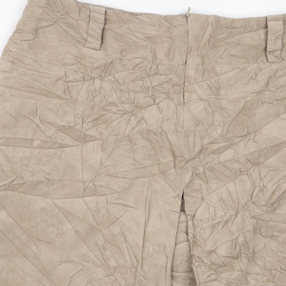 Brand and care label for Principles women’s beige cotton a-line skirt, size UK 14, zip - pleated