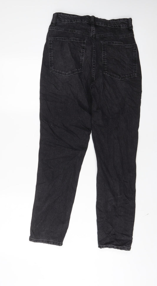 Zara Womens Black Cotton Tapered Jeans Size 8 L28 in Regular Zip