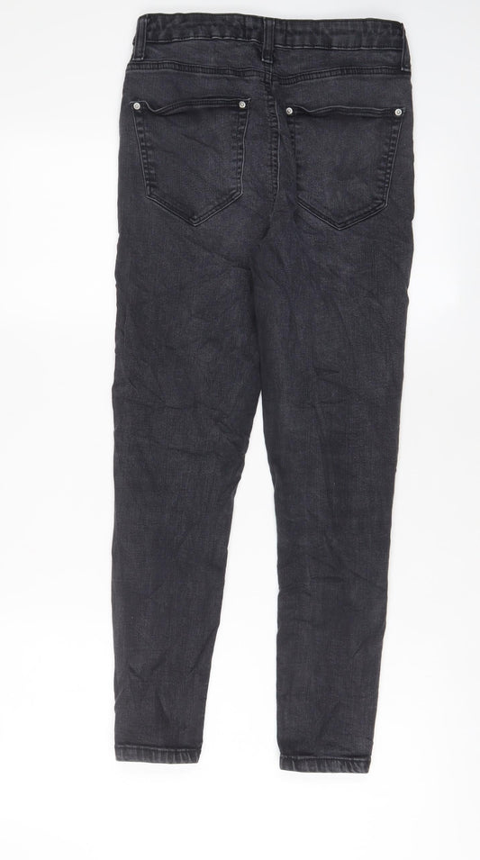 Miss Selfridge Womens Grey Cotton Skinny Jeans Size 10 L26 in Regular Zip