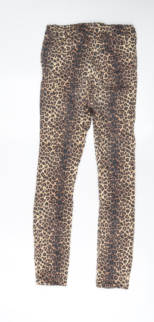 Zara Womens Brown Animal Print Cotton Skinny Jeans Size 8 L27 in Regular Zip
