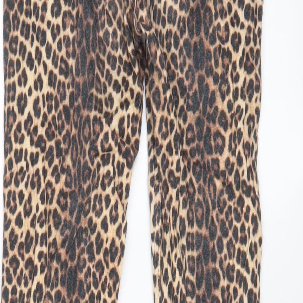 Zara Womens Brown Animal Print Cotton Skinny Jeans Size 8 L27 in Regular Zip