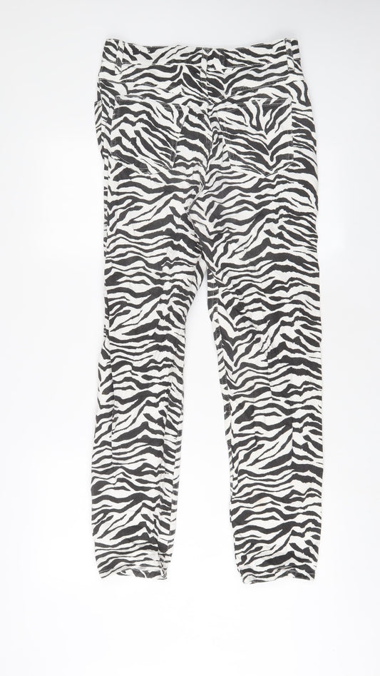 Mango Womens White Animal Print Cotton Straight Jeans Size 10 L30 in Regular Zip