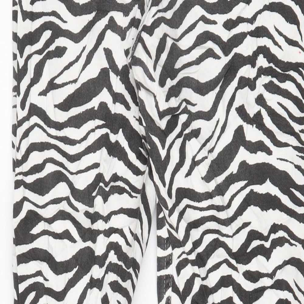 Mango Womens White Animal Print Cotton Straight Jeans Size 10 L30 in Regular Zip