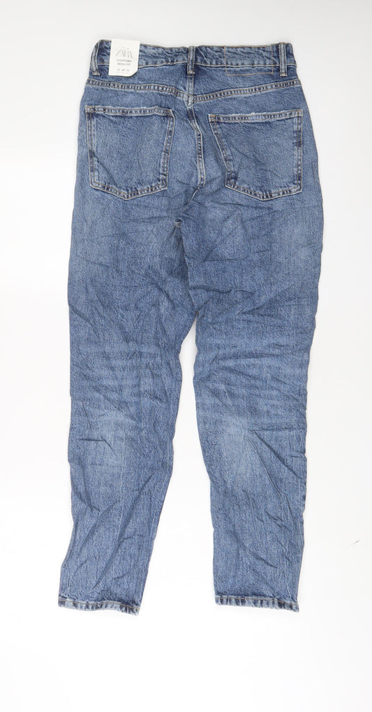 Zara Womens Blue Cotton Mom Jeans Size 8 L29 in Regular Zip