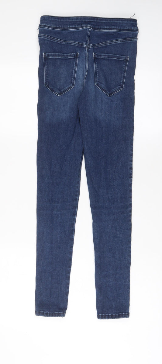 Miss Selfridge Womens Blue Cotton Skinny Jeans Size 8 L28 in Regular Zip