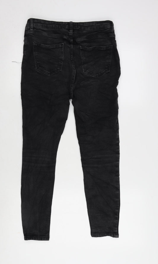 New Look Womens Grey Cotton Blend Tapered Jeans Size 12 L24.5 in Regular Zip