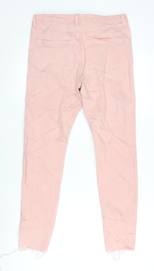 Denim & Co. Womens Pink Cotton Blend Tapered Jeans Size 12 L27 in Regular Zip - Raw Hem