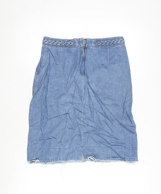 Per Una Womens Blue Cotton A-Line Skirt Size 30 in Zip - Raw Hem