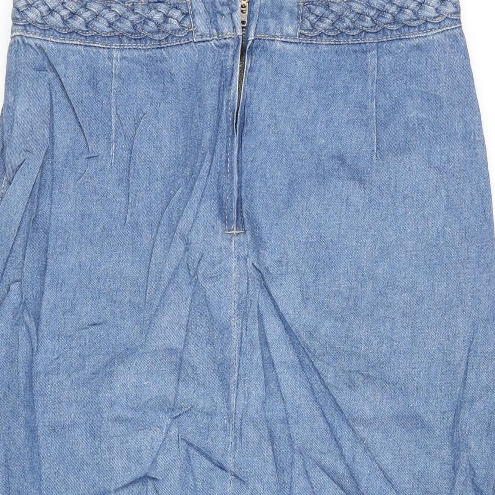 Per Una Womens Blue Cotton A-Line Skirt Size 30 in Zip - Raw Hem
