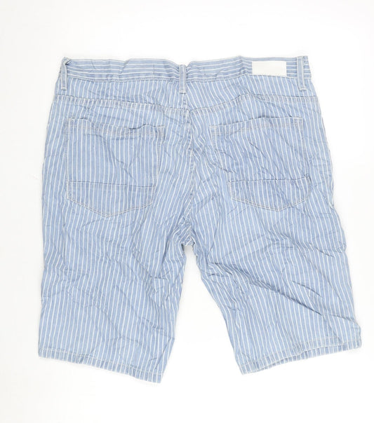 Denim & Co. Mens Blue Striped Cotton Bermuda Shorts Size 36 in L10 in Regular Zip