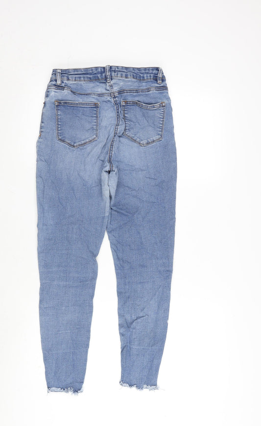 Matalan Womens Blue Cotton Blend Tapered Jeans Size 12 L28.5 in Regular Zip - Raw Hem