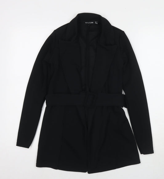 PRETTYLITTLETHING Womens Black Jacket Blazer Size 4 Tie