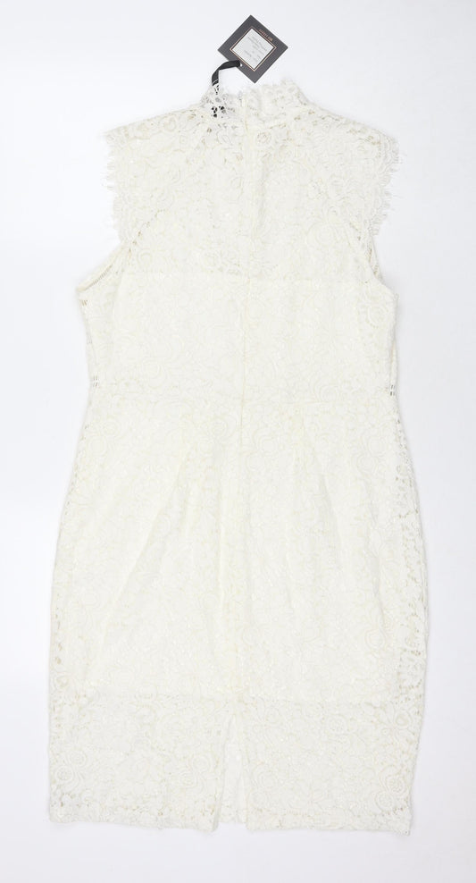 QED London Womens Ivory Polyester A-Line Size 14 Round Neck Pullover