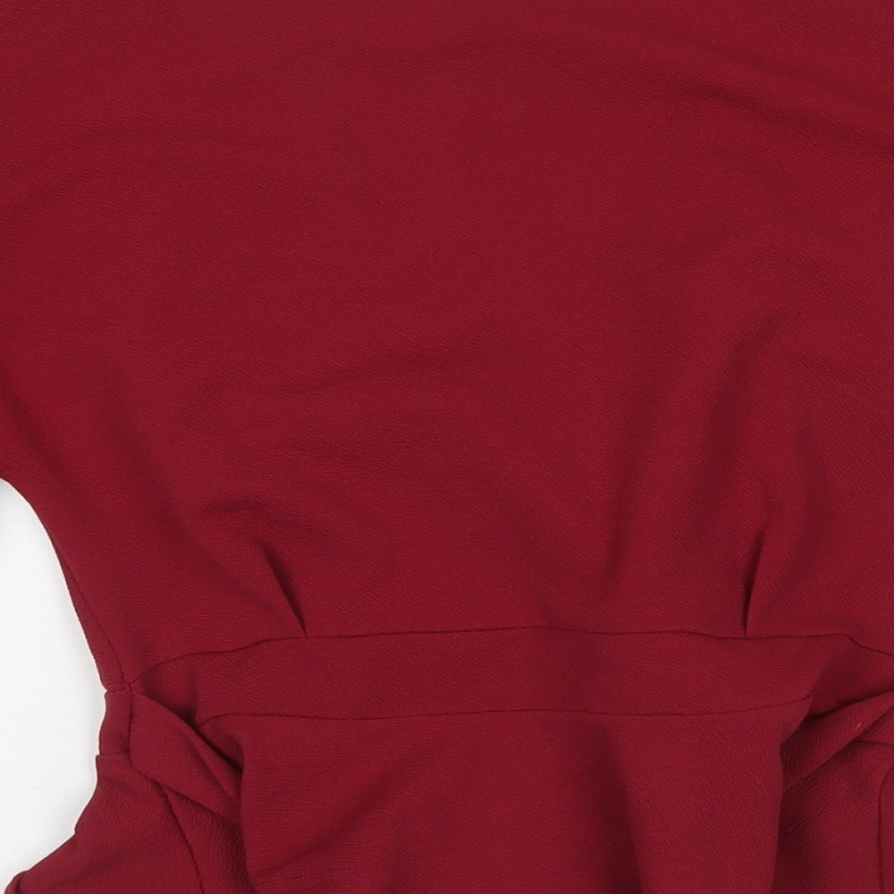 Boohoo Womens Red Polyester Basic T-Shirt Size 12 V-Neck