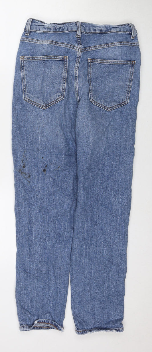 New Look Womens Blue Cotton Mom Jeans Size 10 L26 in Regular Zip