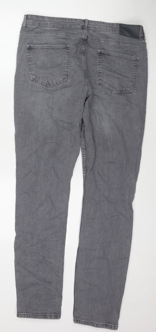 Denim & Co. Mens Grey Cotton Straight Jeans Size 36 in L34 in Regular Zip