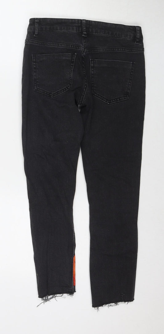 ASOS Womens Black Cotton Skinny Jeans Size 24 in L23 in Regular Zip - Flames Detail