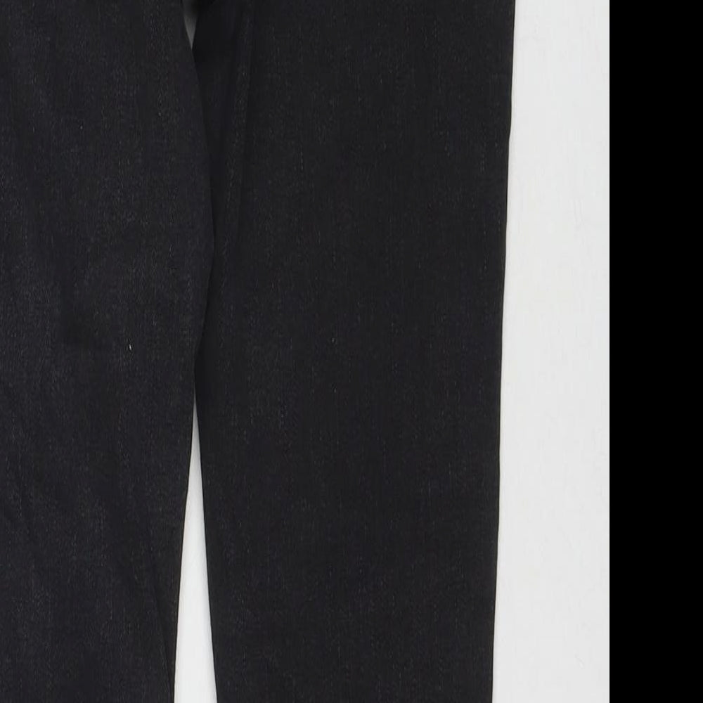 Brand and care label for ASOS women’s black cotton skinny jeans, size UK 24, in, 23-inch leg regular zip - flames detail