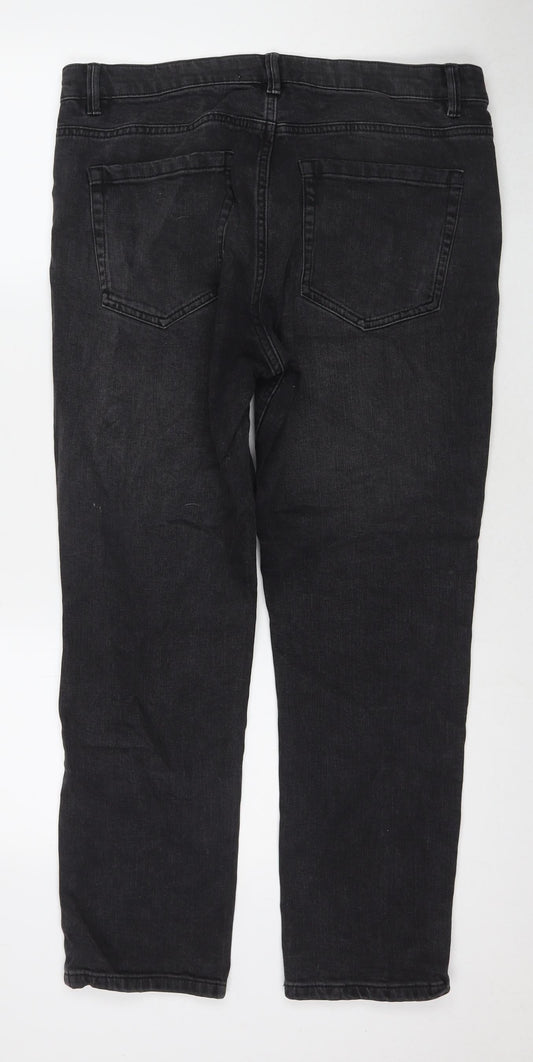 NEXT Mens Black Cotton Straight Jeans Size 34 in L28 in Slim Zip