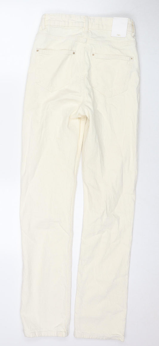 Zara Womens Ivory Cotton Straight Jeans Size 6 L32 in Regular Zip