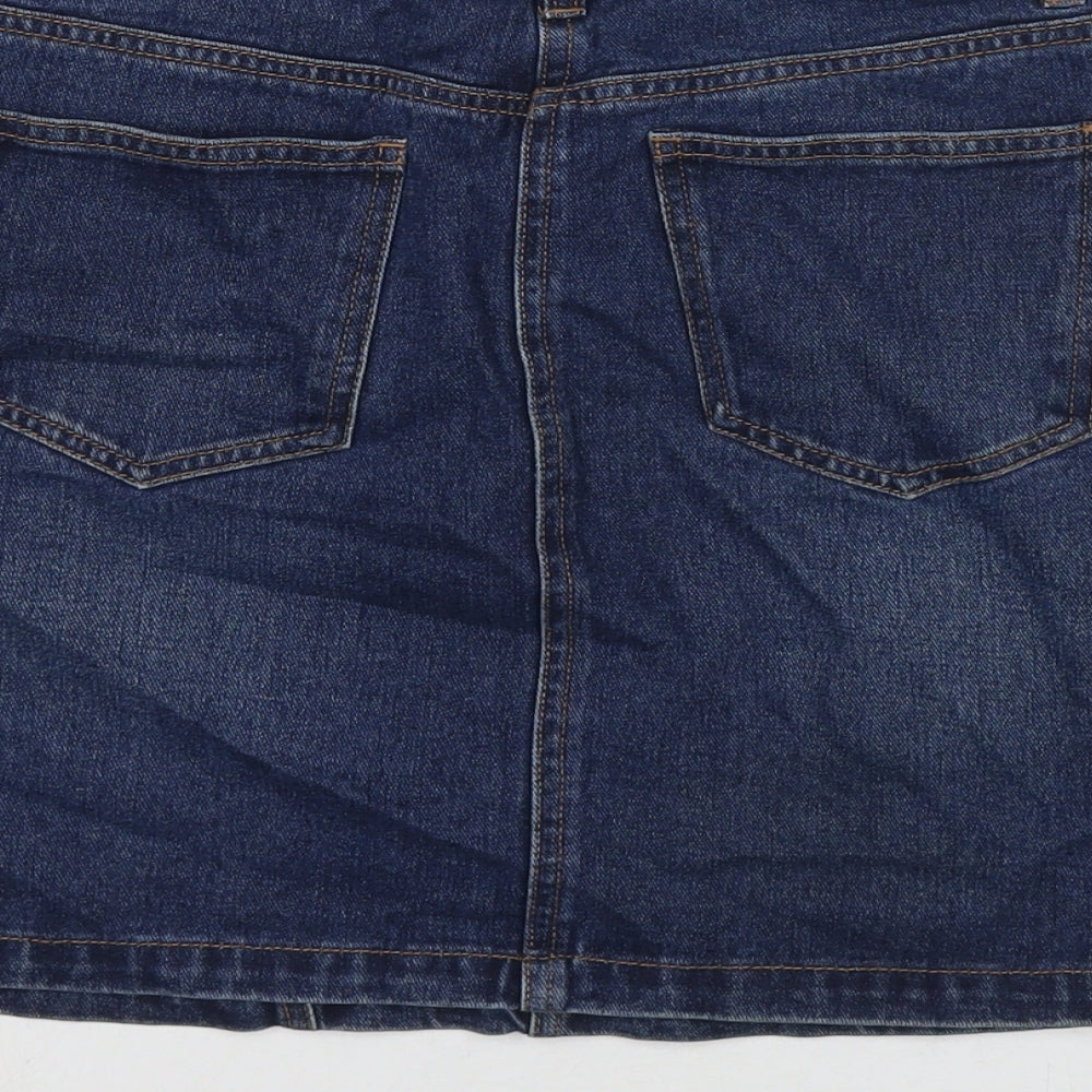 Brand and care label for Papaya women’s blue cotton a-line skirt, size UK 12, zip