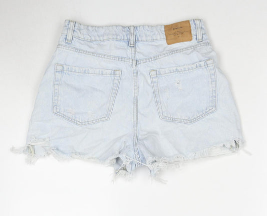 Stradivarius Womens Blue Cotton Cut-Off Shorts Size 8 L3 in Regular Zip