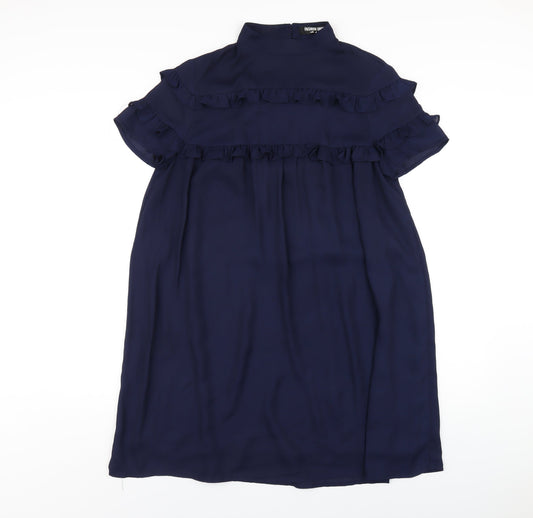Additional front view of Fashion Union women’s blue polyester a-line, size UK 12, round neck button