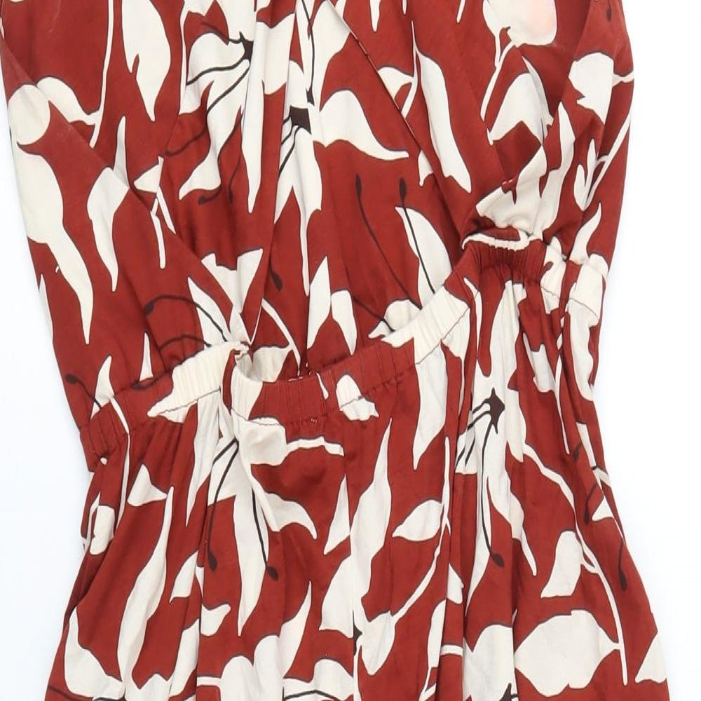 Arket Womens Red Floral Cotton A-Line Size S V-Neck Pullover