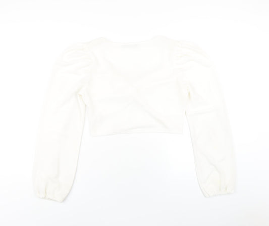 I SAW IT FIRST Womens White Polyester Cropped T-Shirt Size 16 V-Neck