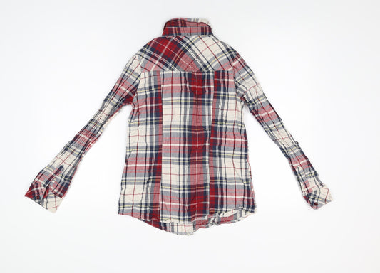 New Look Womens Red Plaid Cotton Basic Button-Up Size 6 Collared