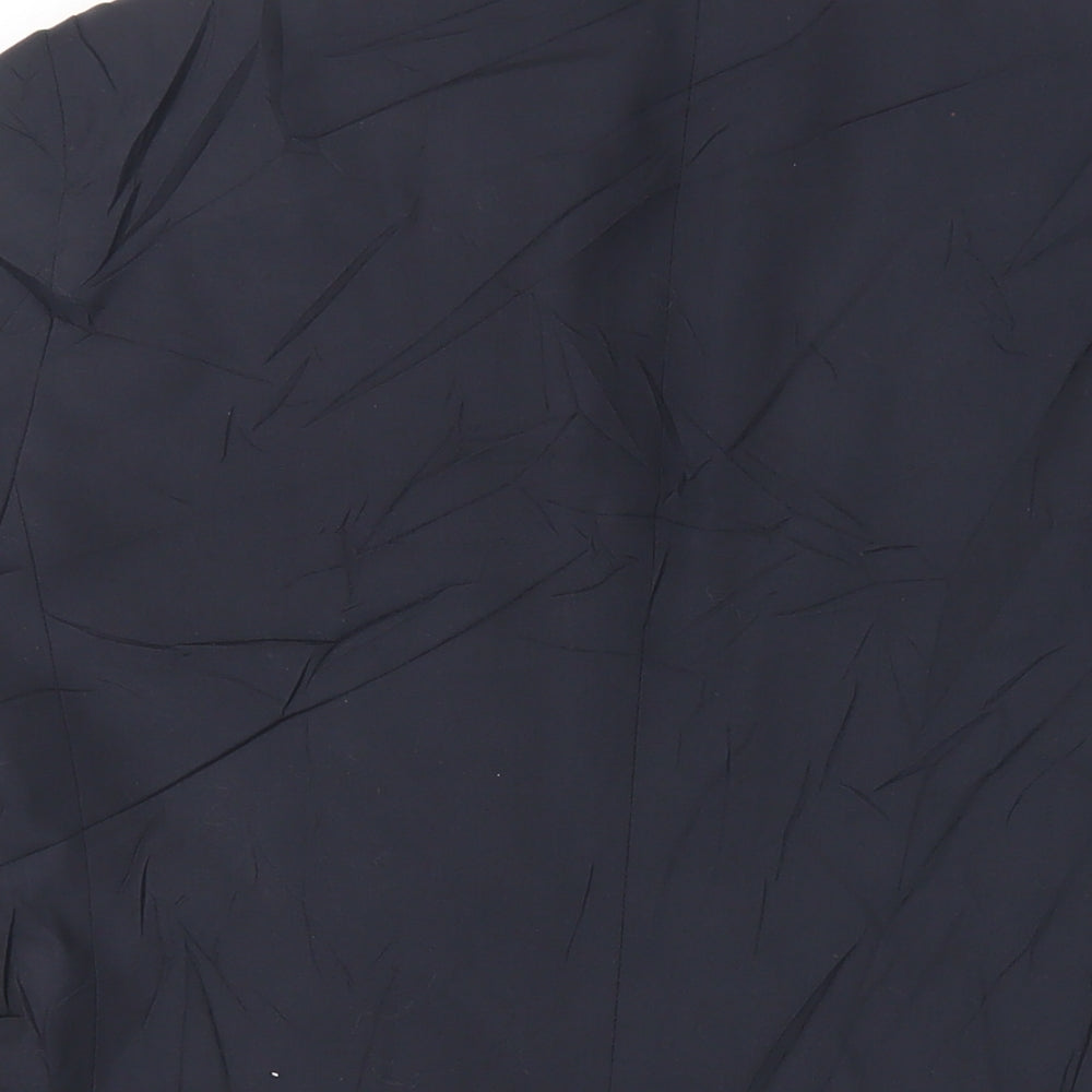 Brand and care label for ASOS men’s blue polyester jacket suit jacket, size 38, regular