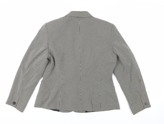 Precis Petite Womens Black Geometric Jacket Blazer Size 14 Button - Vintage