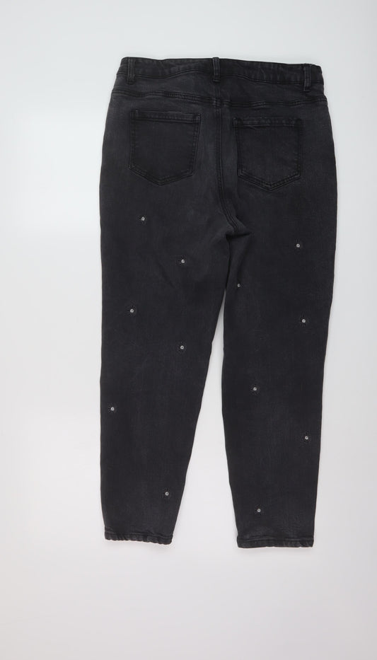 TU Womens Beige Geometric Cotton Mom Jeans Size 12 L26 in Regular Button