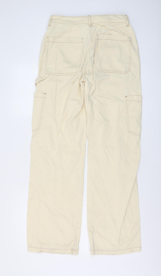 Denim & Co. Womens Beige Cotton Wide-Leg Jeans Size 10 L31 in Regular Button