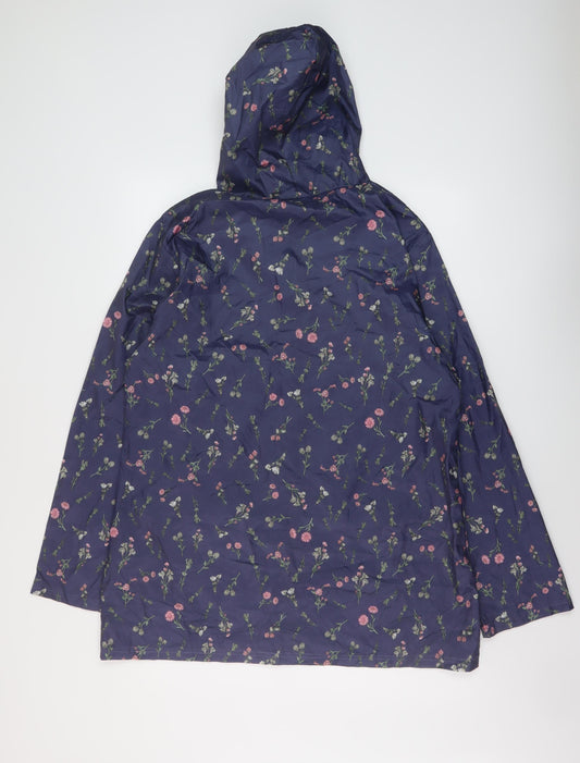 Anna De Lancay Womens Blue Floral Rain Coat Coat Size M Zip