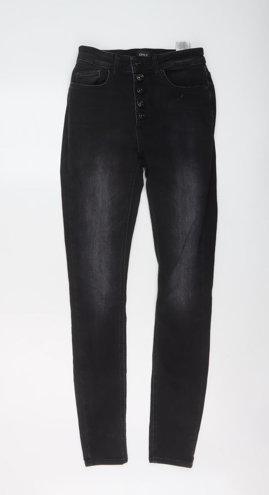 Additional front view of Only women’s grey cotton skinny jeans, size UK 24, in, 30-inch leg regular button