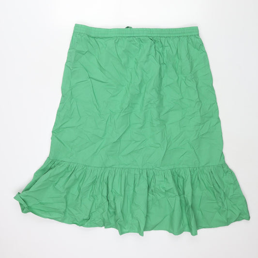 Marks and Spencer Womens Green Cotton A-Line Skirt Size 18 Drawstring - Frill Button Detail