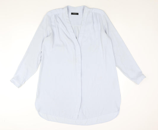 Additional front view of Autograph women’s blue polyester shift, size UK 14, v-neck button
