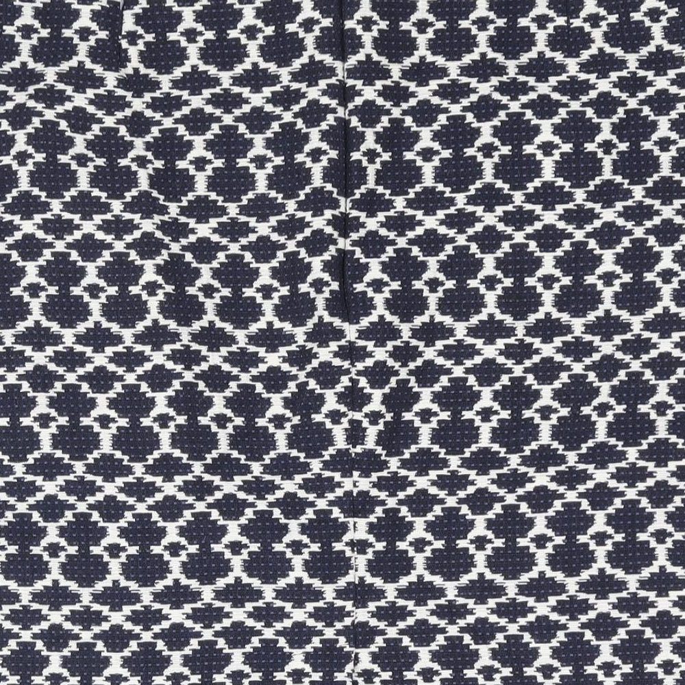 Marks and Spencer Womens Blue Geometric Cotton Straight & Pencil Skirt Size 18 Zip - Raw Edge